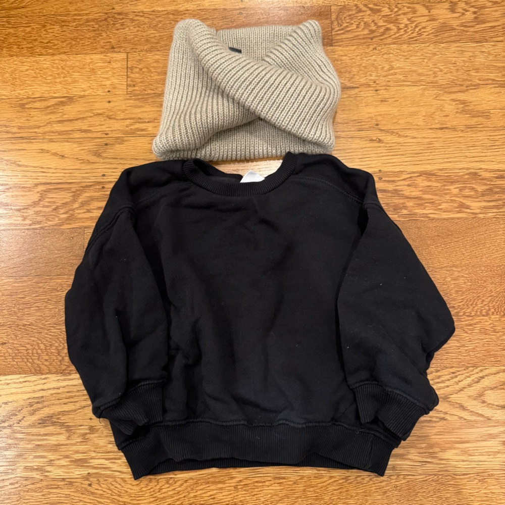 Zara Black sweatshirt w/ Zara beige infinity scarf NWOT toddler sz 12-18 mo - Picture 1 of 4
